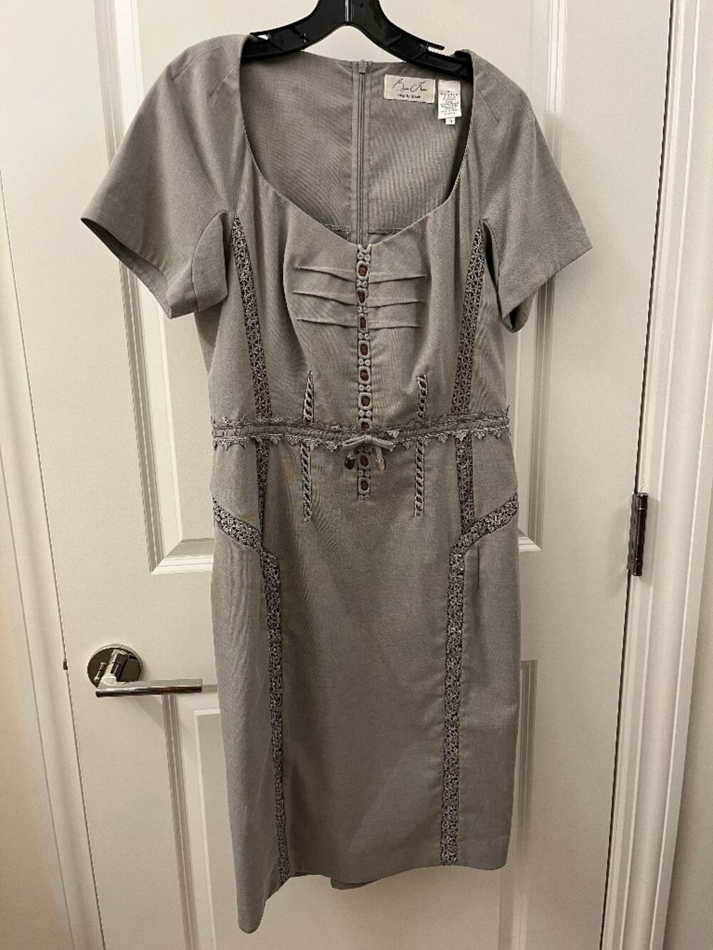 Byron Lars Beauty Mark Tie Front Bustier Gray Midi Sheath Dress Size 10